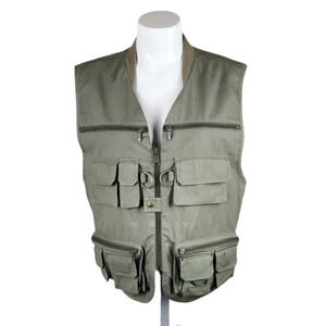 Vintage Jones New York Utility Fishing Hunting Vest Olive Green Cotton Large